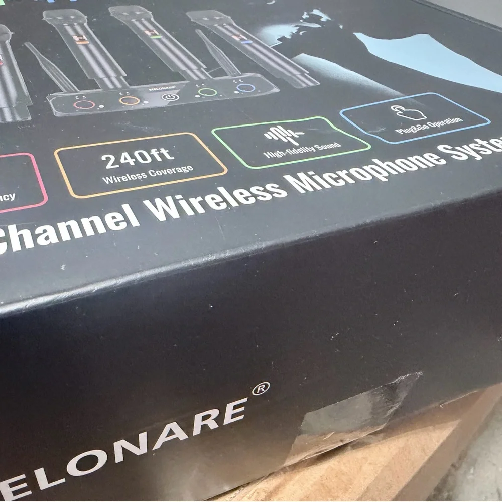4-Channel Wireless Microphone System, UHF Compact Cordless Mic Set w/ 4x10